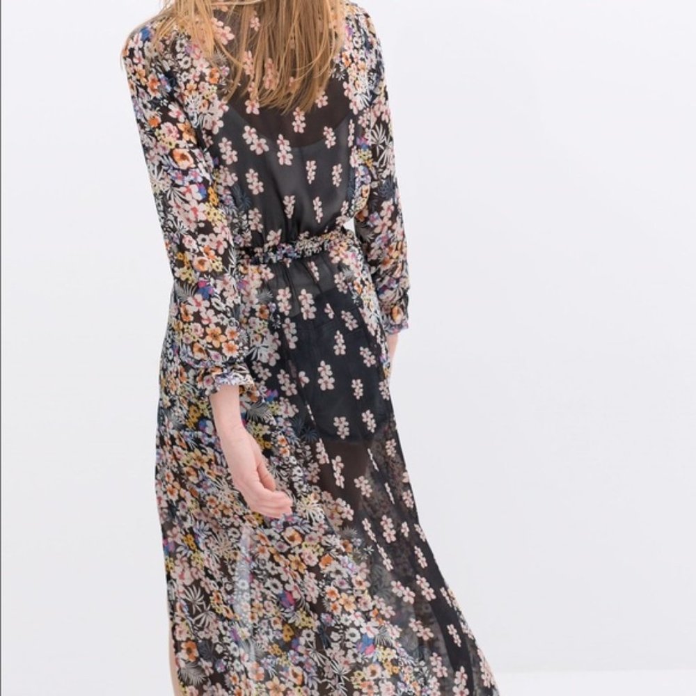 Zara | Spain Floral Sheer Maxi Duster - Picture 2 of 9